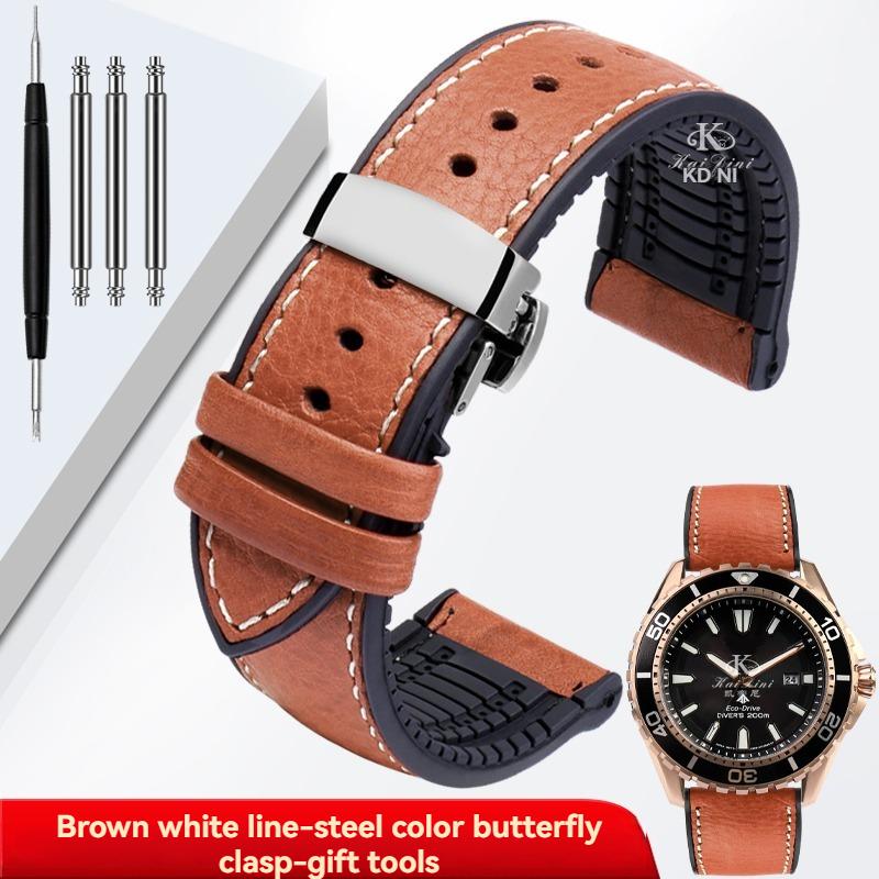 Italy Genuine Leather Skin Watchband For Any Brand Watch Soft Waterproof Rubber Bottom Strap Men Bracelet 19mm 20mm 21 22mm 23mm