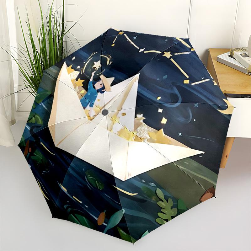 1pc Paper Boat Night Auto Open/close, All-Season Portable Folding Cute Umbrella for Women & Men, Travel, Everyday, Formal Events - Compact Luxury Para
