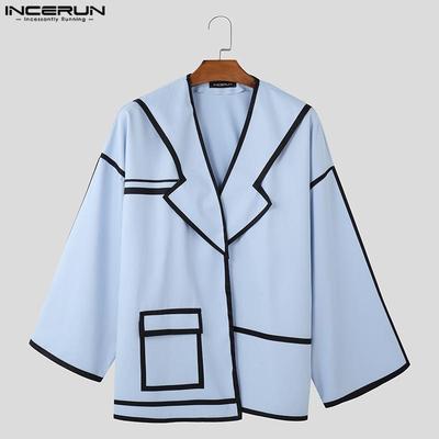Men Long Sleeve Stitching Open Front Cardigan Thin Coats