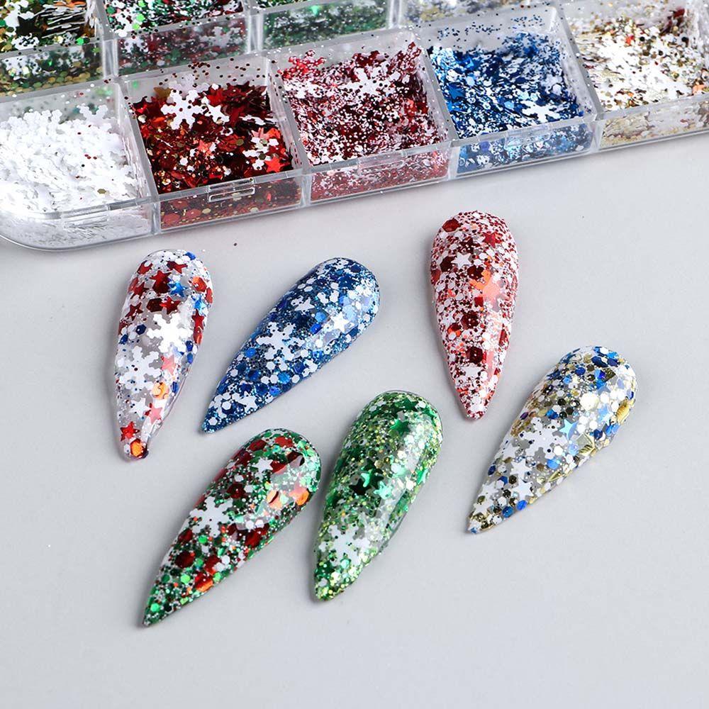 Set Christmas Nail Sequins Glitter Nail Flakes 3D Nail Stickers Snowflakes Nail Paillettes