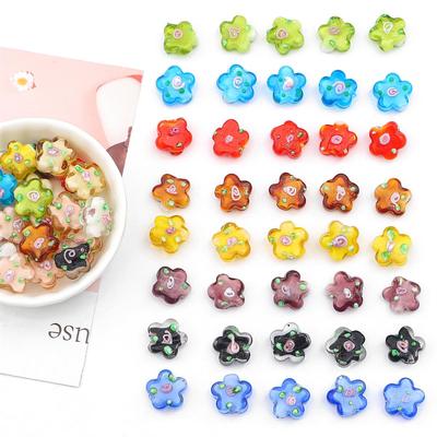 2 Stück/Beutel 14 mm handgefertigte Lampwork-Glasperlen in Blumenform für Halskette, Armband, Ohrringe, Schmuckherstellung, Zubehör