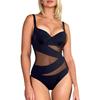 Plus Size Women's Swimsuit Slim Underwired Bra Push Up Swimsuit Mesh Fabric Bandage Black One-piece Swimsuit Bodysuit