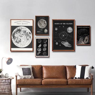 Space Literature Department Vintage Astronomy Abstract Moon Poster Canvas Painting Wall Art Living Room Home Library Decoration