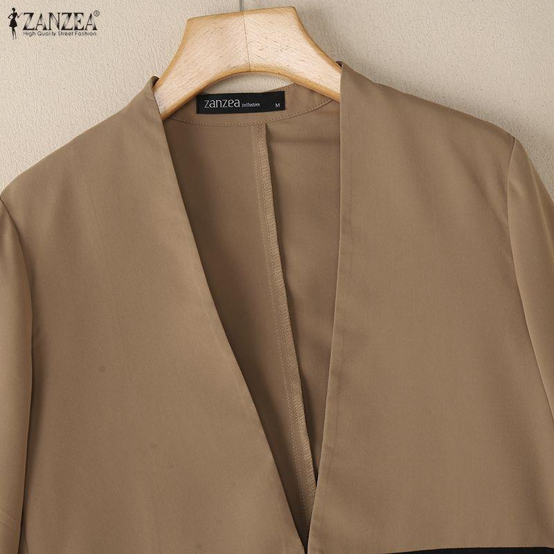 ZANZEA Cardigan subțire de damă casual cu gât în V, mâneci lungi, petice