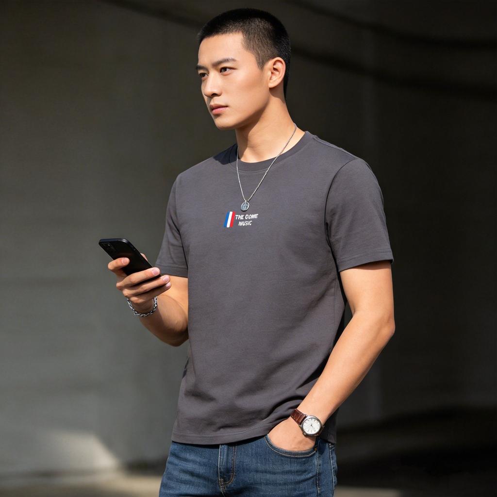 220GSM Schweres Baumwoll-T-Shirt für Herren 12 Farben Rundhalsausschnitt Kurzarm Mode-Tee Atmungsaktiv Weich Lässig Sommer Oberteil