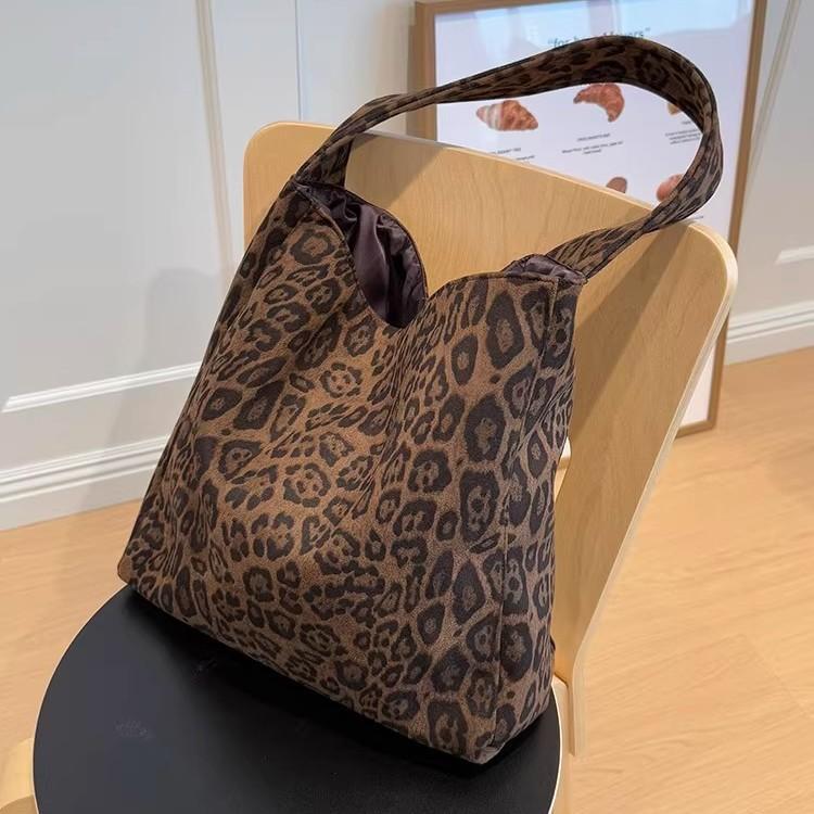 Autumn And Winter Suede Leopard Print Bag Women'S Fashion Versatile Retro Casual Commuter Shoulder Tote Bag