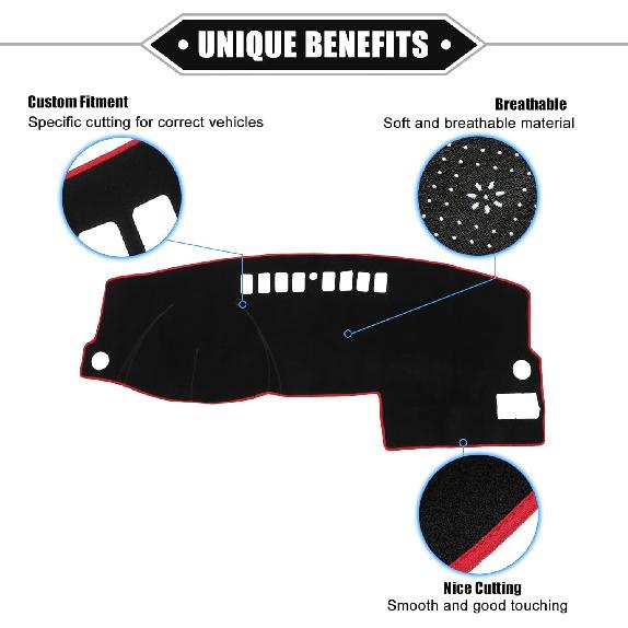 Car Dashboard Cover Mat Compatible for Ford Fusion 2003-2007, Protective Polyester Red Center Console Interior Trim Dash Board Mat