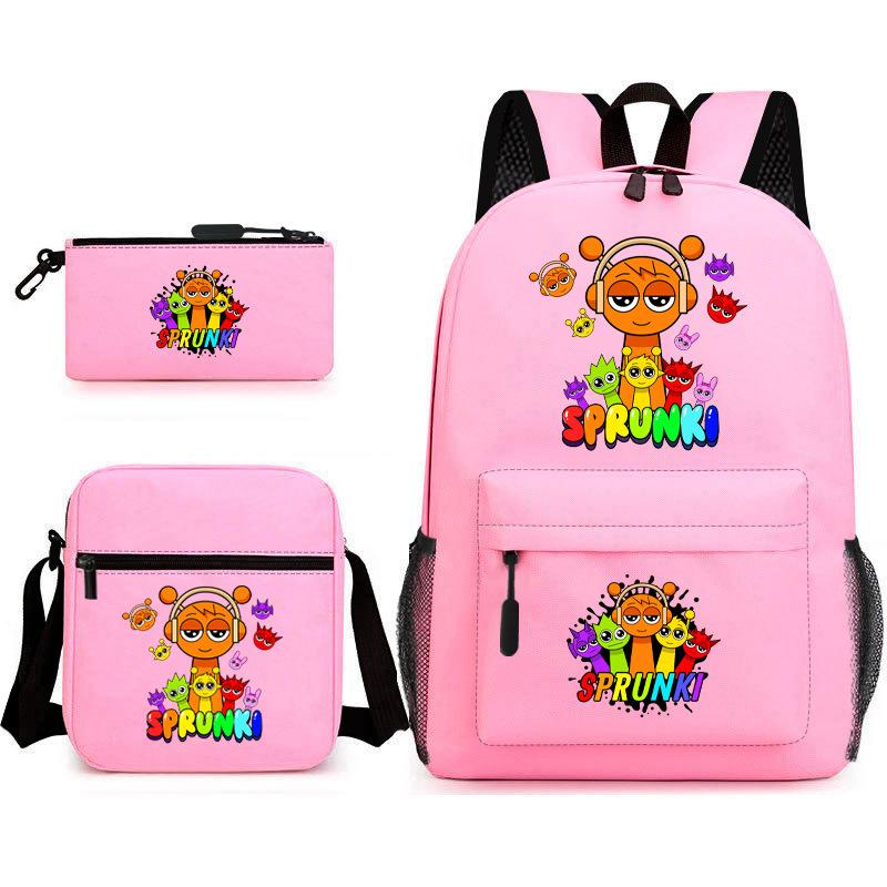 New Rhythm Box Student School Bag Three-piece Set, Casual Backpack Crossbody Bag Pencil Bag
