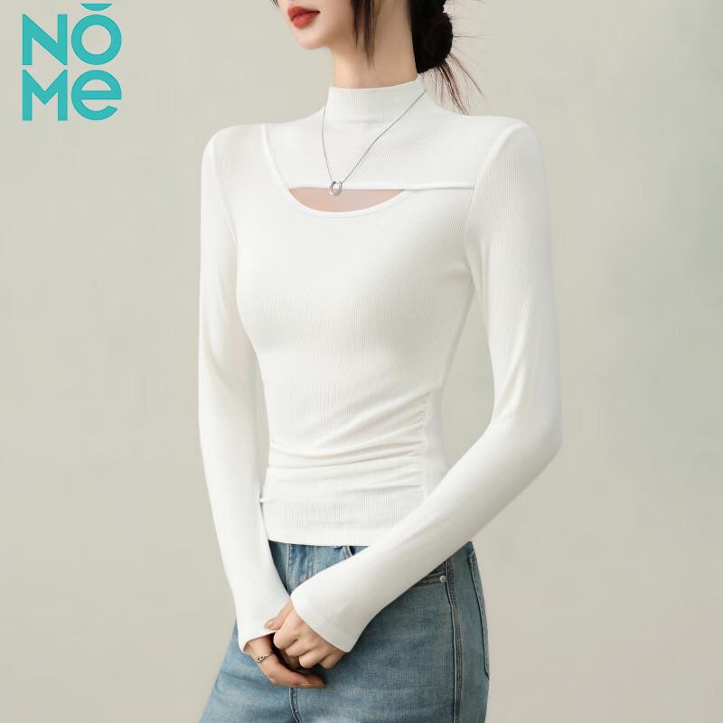 NOME Women s Semi-High Collar Hollow-Out Long-Sleeve Knit Top S