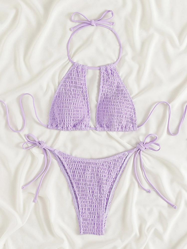 2025 Bikini con Scollo all'americana e Laccetti Laterali a Rete Affumicata Costume da Bagno Donna Due Pezzi Bikini Set Costume da Bagno Abbigliamento da Spiaggia