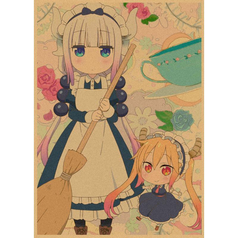 Free Shipping Anime Poster: Kobayashi-san Chi no Maid Dragon Retro Wall Art