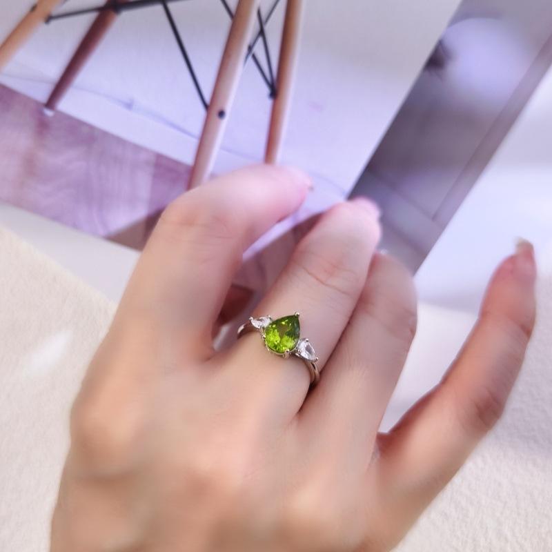 925 Sterling Silver Teardrop Ring for Women, Natural Topaz/Peridot/Amethyst Crystal Band, Fashion Jewelry