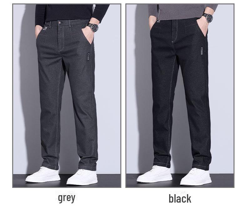 Men's Casual Embroidered Anti-Wrinkle Elastic Cotton Pants - Autumn/Winter Fashion