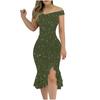 Women's Fashion Sexy Summer Off Shoulder Short Sleeve Sequin Ruffle Irregular Dresses