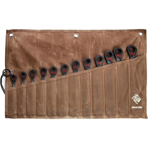 

IRONCUBE Tool Roll, Roll Case, Tool Roll Pouch, Tool Holder, Tool Bag, 12-Pocket Oil-Waxed Cloth Wrench Tool Set, for Storing Wrenches (Khaki)