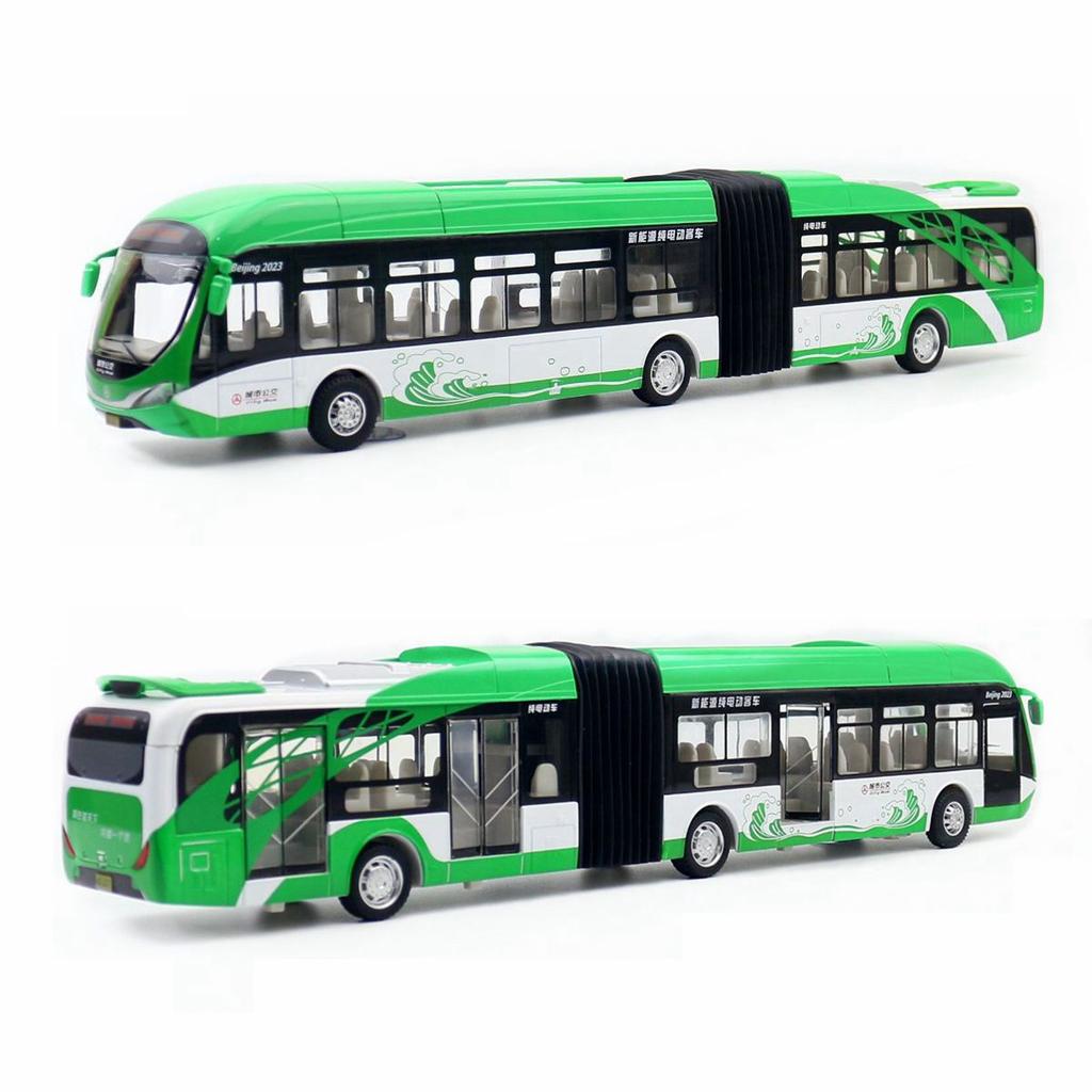 1:32 Articulated Double Section Bus Toy Car Diecast Coach Model Pull Back Doors Openable Sound & Light Collection Gift Kid Boy