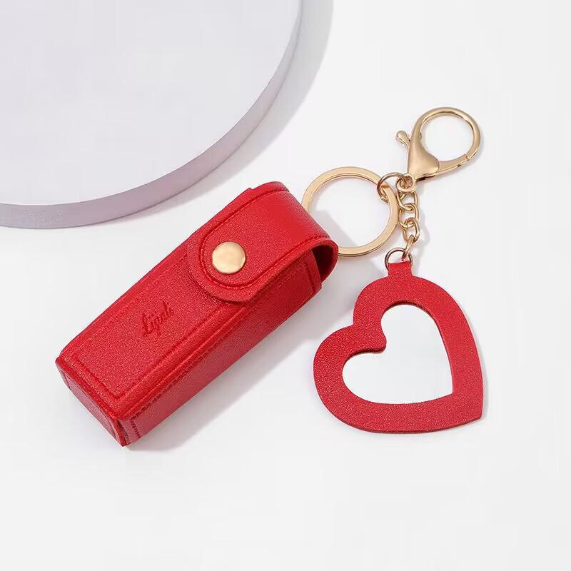 

Mini Heart Mirror Lipstick Pouch: Portable Makeup & Coin Purse Keychain 9x3x3 cm красный