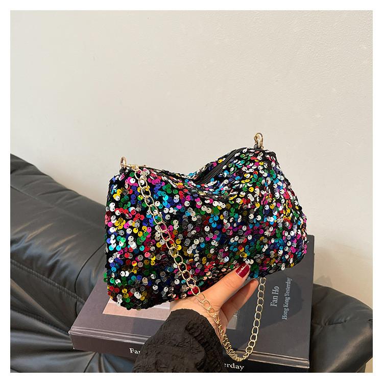 Mini Borsa a Spalla con Paillettes per Donna con Tracolla a Catena per Accessorio di Moda Quotidiano