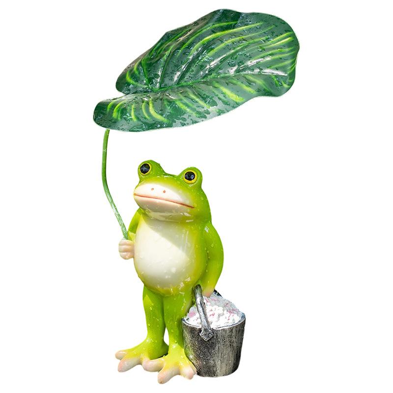 Resin Frog Decor With Leaf For Outdoor, Resin Garden Frog Bucket Decor, Fairy Garden Accessories, Relaxing Patio Ornament