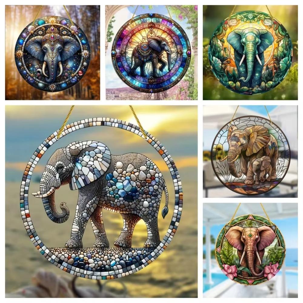 Vintage, Vibrant 2D Elephant Acrylic Circular Catcher, Animal Themed, Novelty Home Decor, Perfect Durable for Bedroom