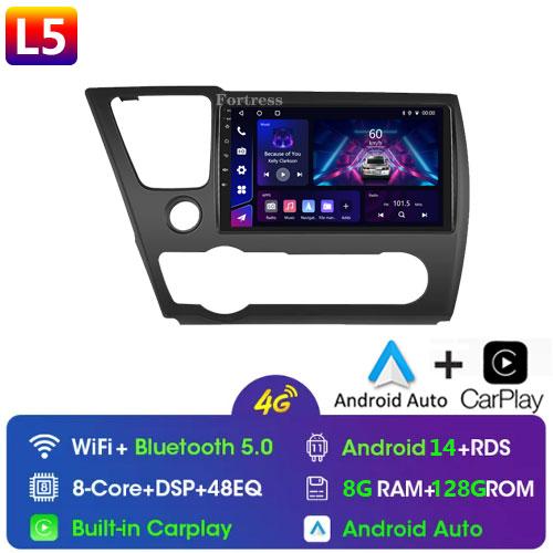FortressFor Honda Civic9 2013 2014 2015 2016 Android 12 Carplay Car Radio Multimedia Video Player GPS Navigation 2 Din Autoradio