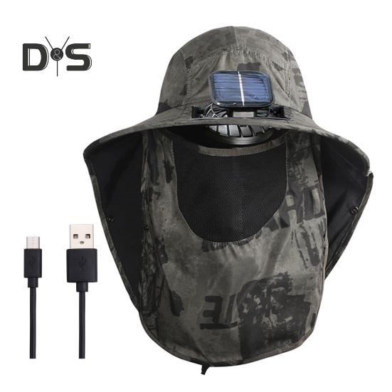 Men's Sun Hat Outdoor Hiking Sun Protection Cap with Solar And USB Powered Fan Wide Brim Fishing Hat with Neck Flap for Men Women