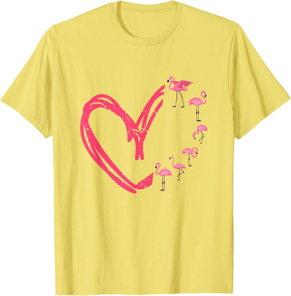Flamingo Heart Graphic T-Shirt Casual Men's Short Sleeve Crewneck Cotton Tee Valentine Day