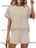 2026 Spring/Summer Women's Stretch Sport Casual Two-Piece Set - Round Neck Short Sleeve Top & Shorts