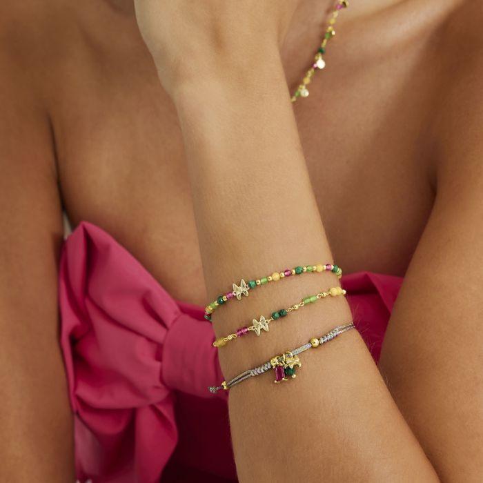 Bracelet - Luxenter - Papillon - Argent 925 - Or Jaune 18K - Cristal Vert