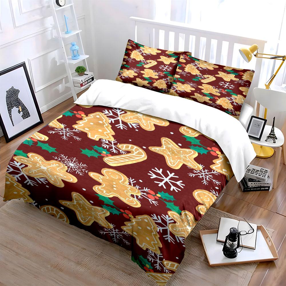 Christmas Cookies Pattern Set Bedding Duvet Cover Set Duvet Cover Pillowcases (1*Duvet Cover 2*Pillowcases, without duvet insert)