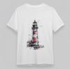 Men's T-Shirt Nautical Lighthouse With Red Blue Accent Print Oversize Cotton Tee