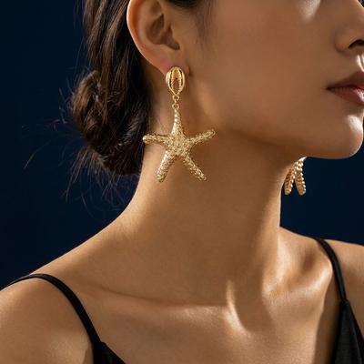 European and American Ocean Wind Vacation Starfish Shell Earrings, Summer Personality Niche Seaside Beach Stud Earrings