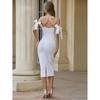 Women Pearl Sling Dress Host Mid-length Evening Dress Wedding Skirt Dress White