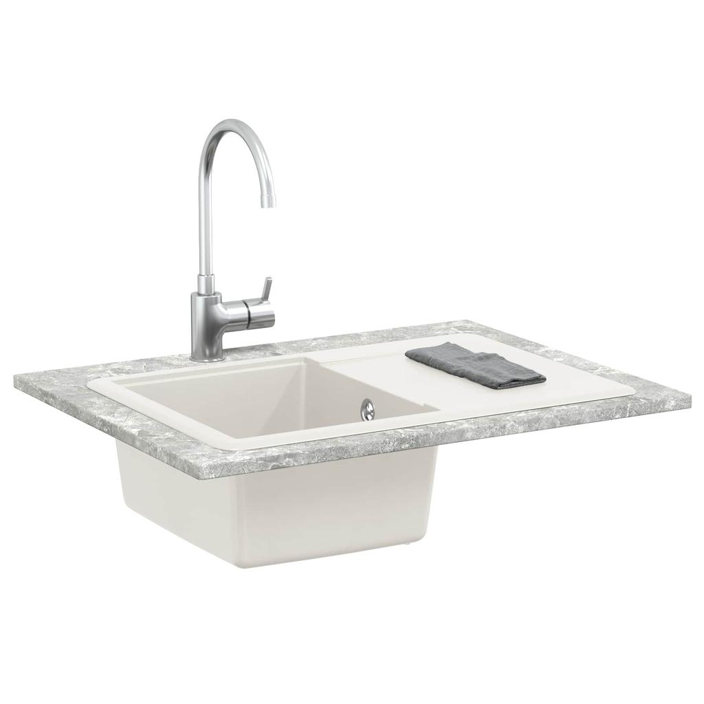 White Kitchen Sink 670 X 460 Mm Made of 80percent  Quartz and 20percent  Resin