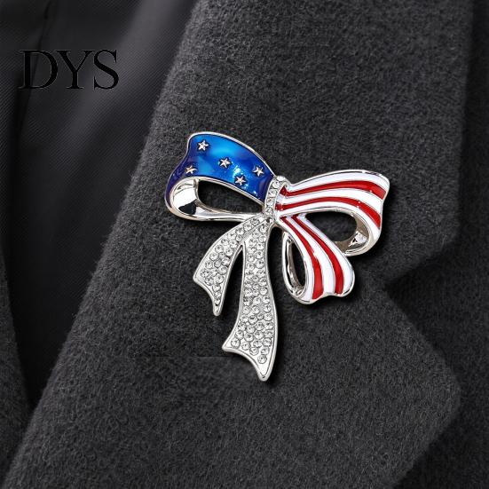 Bow Brooch Pin Independence Day Pin, Patriotic Rhinestone Lapel Sweater Secure Clasp Cardigan Coat Suit Jewelry Accessory, Gift for 4th of July Strong