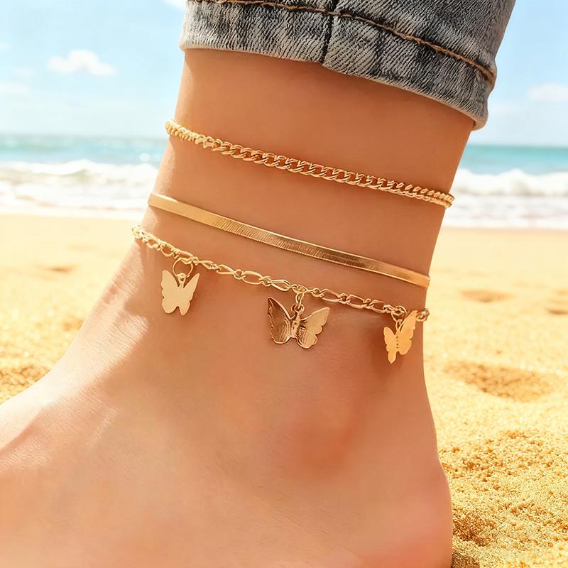 

1set Gold Color Simple Chain Anklets For Women Beach Foot Jewelry Leg Chain Ankle Bracelets Women Accessories