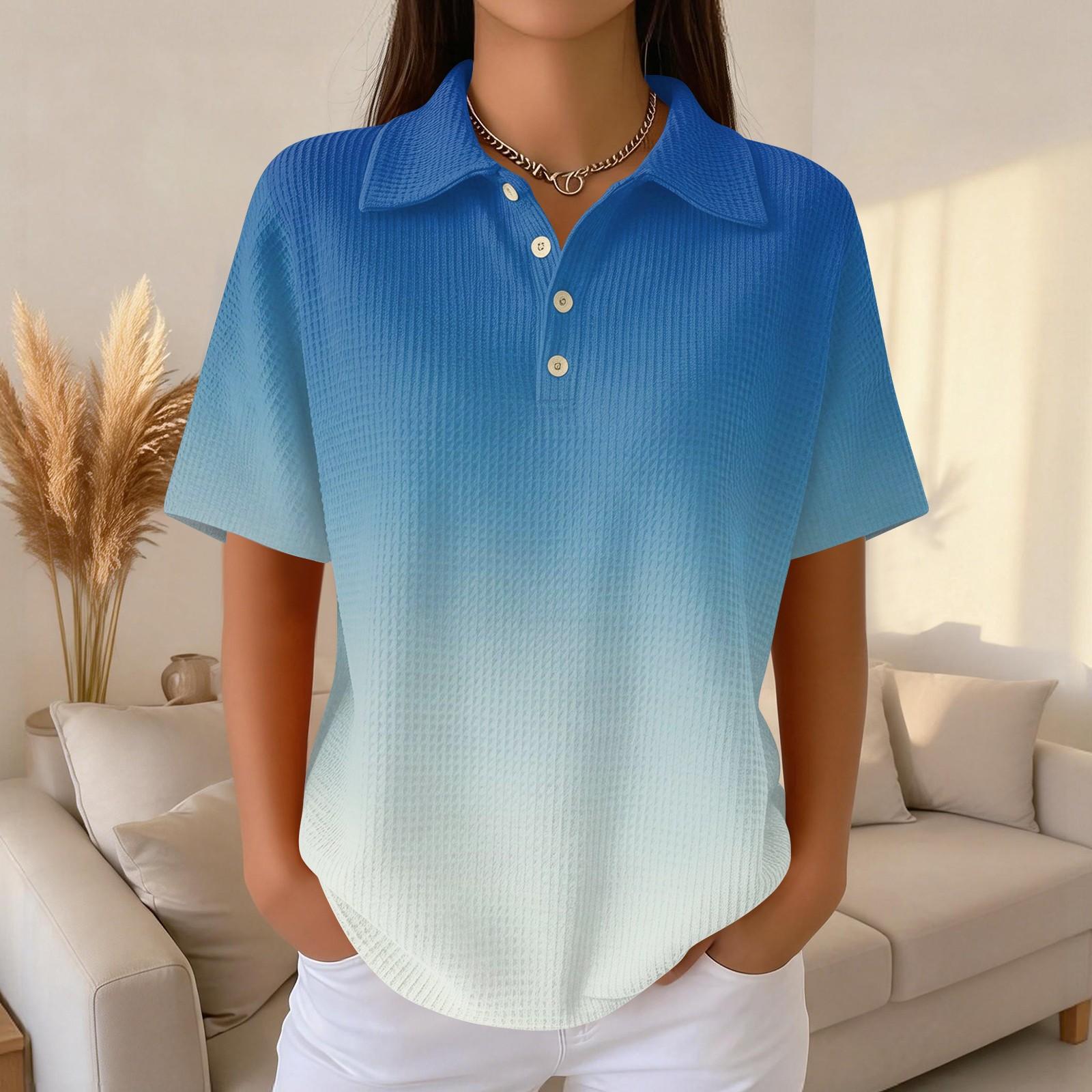 

Women s Casual Short Sleeve Waffle Knit Polo Shirt Button Down Collar Relaxed Fit Lightweight Top for Everyday Wear XXXL синий