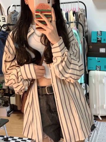 Striped Shirt Jacket Women's Spring and Autumn New Korean Design Sense Niche Thin Long-sleeved Cardigan Long-sleeved Top