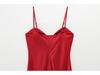 2025 Spring Women's European & American Style Silk Satin Red Heart Neckline Midi Dress
