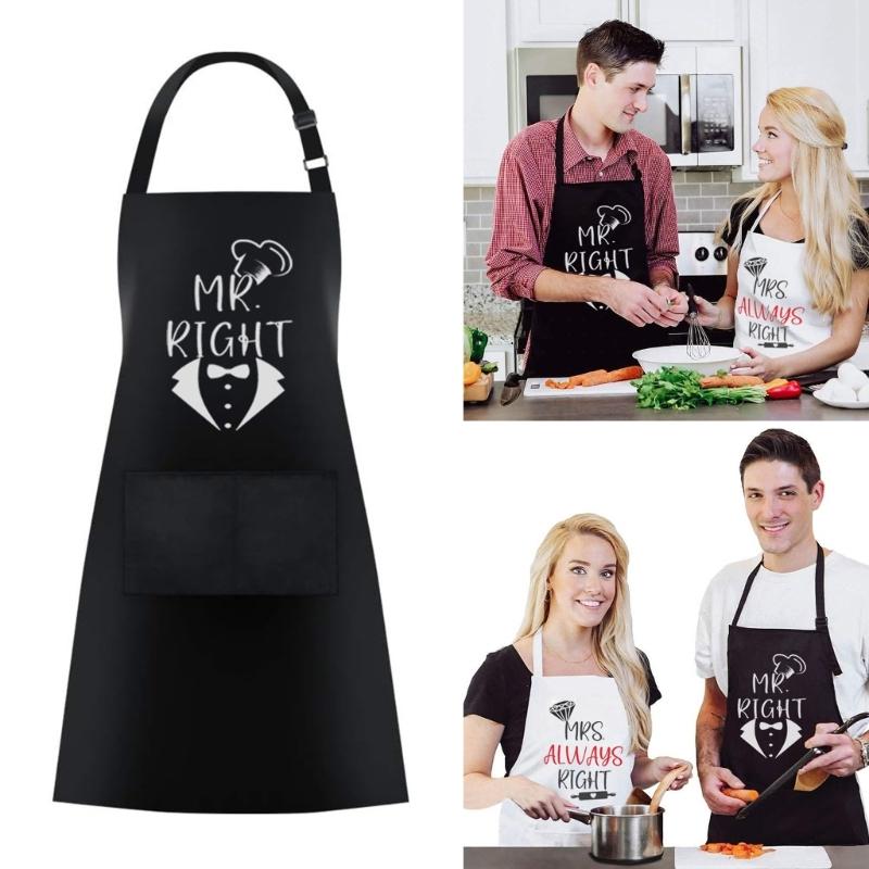 Couple Apron Set Polyester Kitchen Cooking Apparel Adjustable Ties MR & Mrs Design Black Matching Outfit Protection