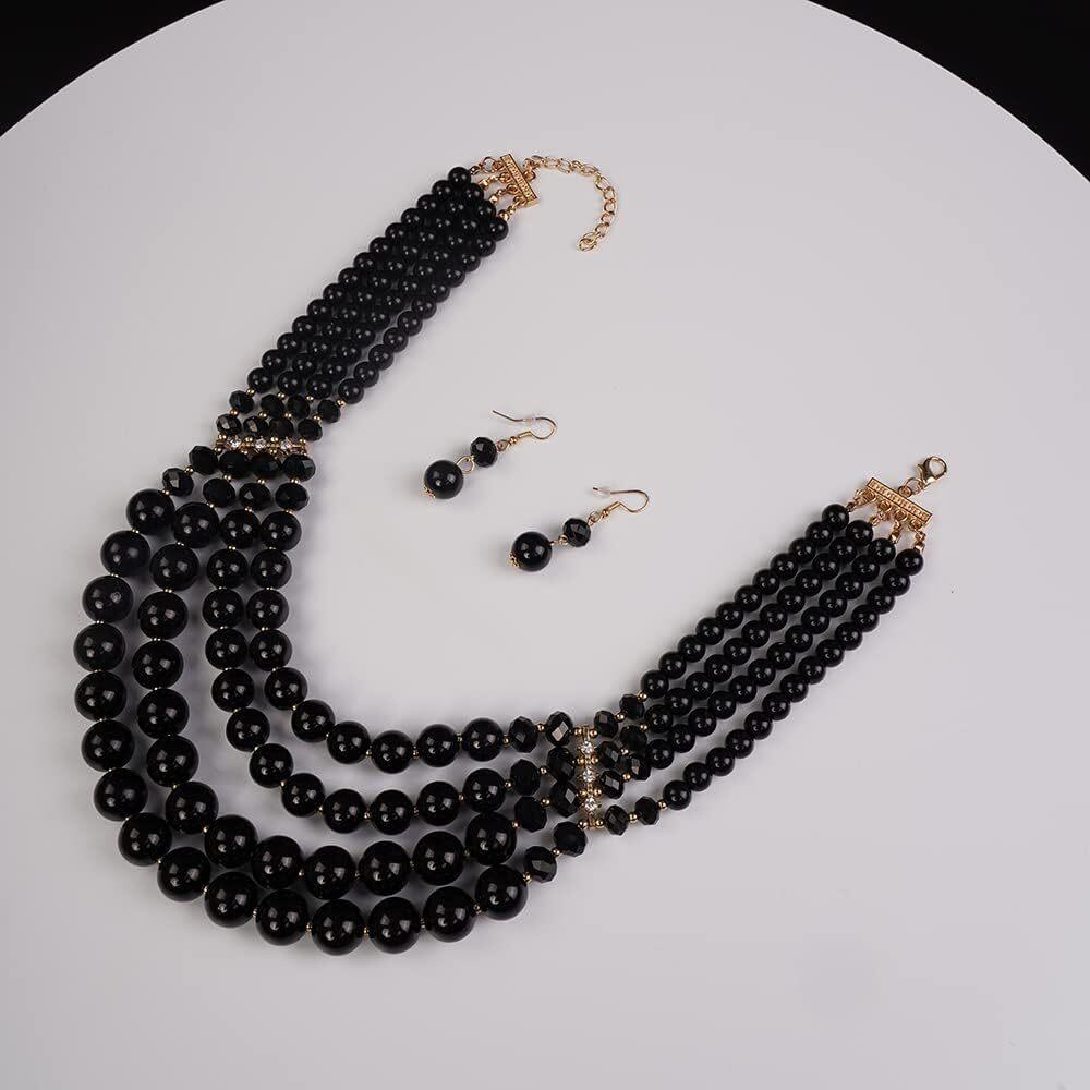 Nowa Moda Wielowarstwowy Ręcznie Robiony Naszyjnik z Imitacji Pereł i Kryształów, Koralikowy, Cyrkoniowy Zestaw Naszyjnik i Kolczyki dla Kobiet, Akcesoria na Imprezę