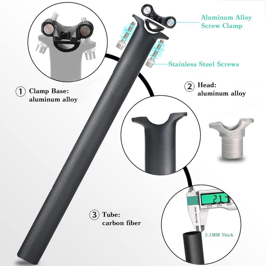 Carbon Bike Seatpost 27.2/31.6 Ultralight Carbon Fiber Bicycle Seat Post Bike Seat Tube for Mountain Road Bikes MTB BMX