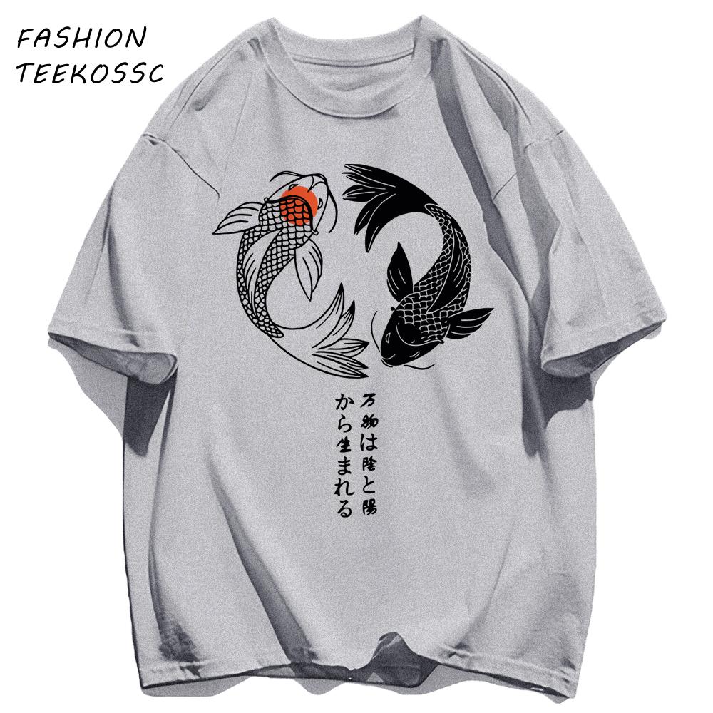 Two Koi Fish Swimming In Watermen T Shirts AllMatch Soft Short Sleev Fashion Summer Basics TShirt Unisex Cotton Loose Top