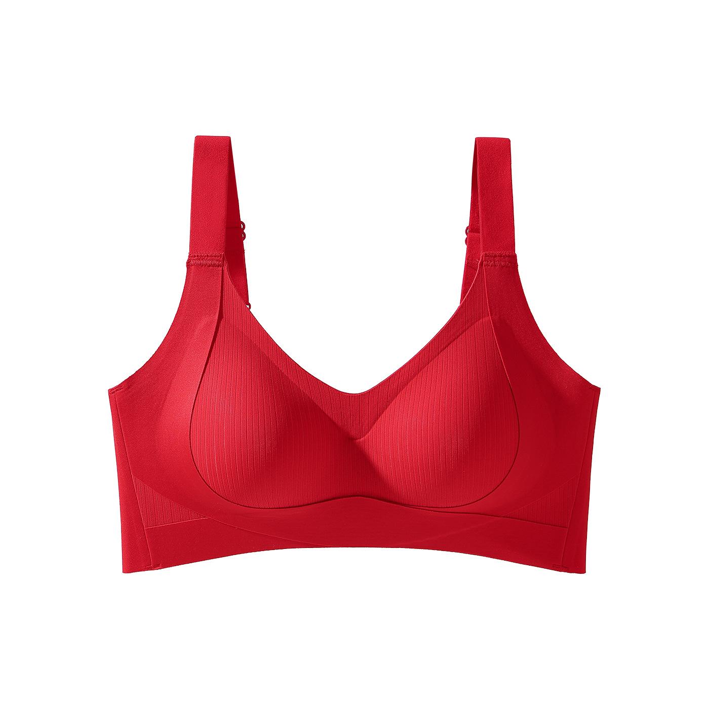 

Fixed cup seamless steel rim breathable bra anti-sagging breast bra soft support M [34/75ab recommended 45-50kg] ярко-красный