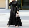 Women's Elegant Round Neck Lantern Sleeve Tie-Waist Slimming Robe Dress