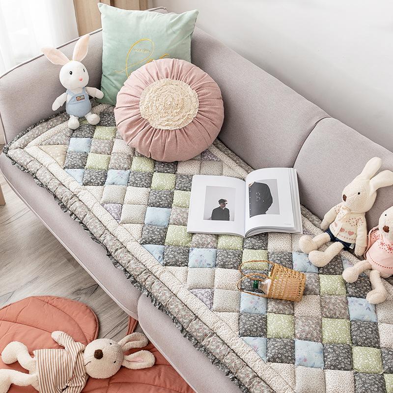 Solid Color Sofa Cushion Bay Window Mat Antislip Four Seasons Couch Cushion Living Room Pure Cotton Thickened Splicing Sofa Mat