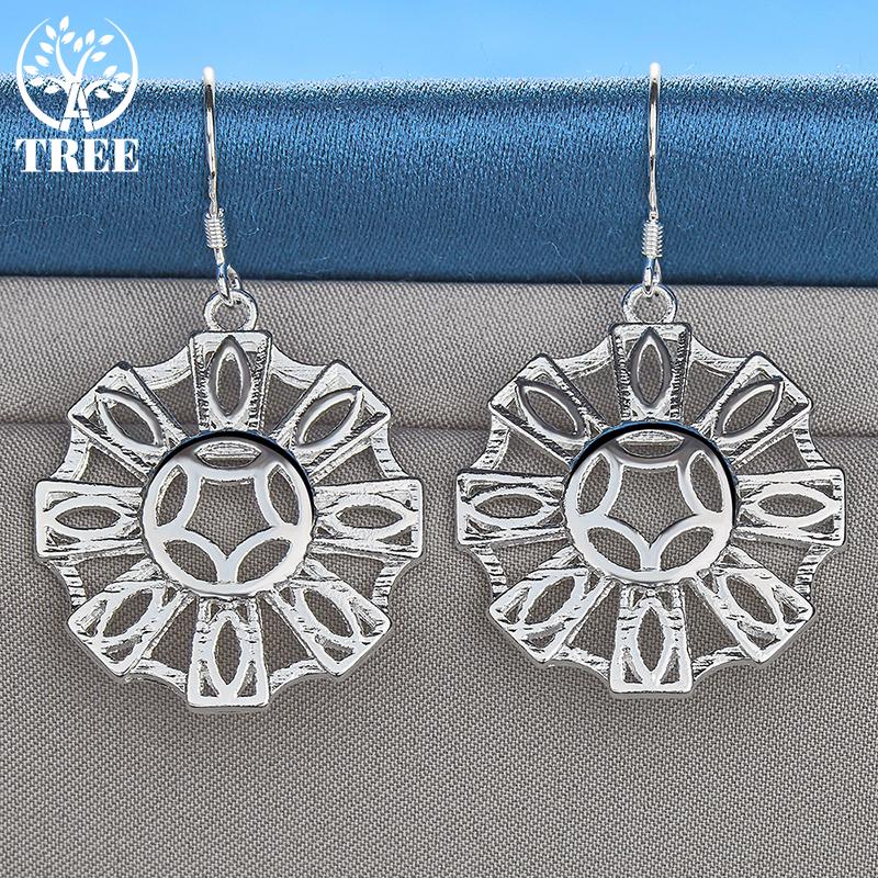 925 Sterling Silver Round Geometry Drop Earring Jewelry