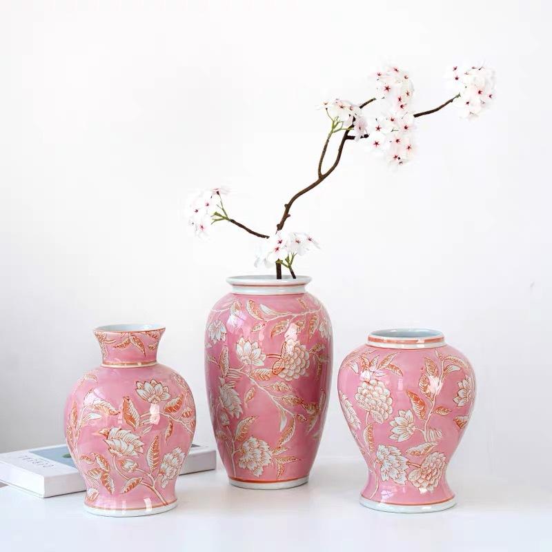 Blue and White Porcelain Vase Pink Pot Chinese-style Retro Porcelain Jars Flower Vase Flowerpot Home Decoration Accessories