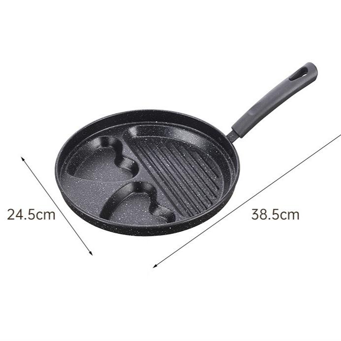 3-In-1 Breakfast Extra Thick Frying Pan Home Egg Pan Flat Bottom Skillet Steak Eggs Hamburger Non-Stick Pan