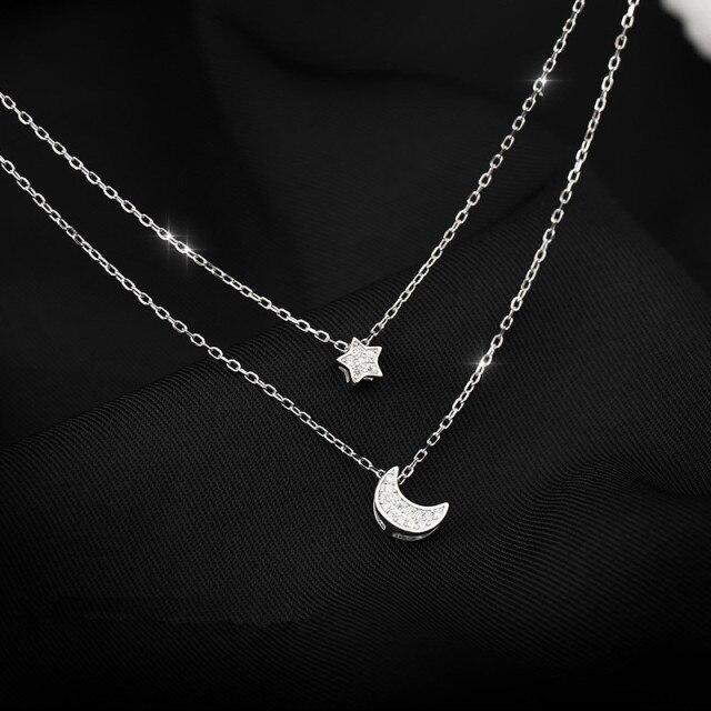 

Стерлингового Серебра 925 пробы, двухслойный кристалл, звезда, луна, подвеска, корейский кулон, колье, ожерелье, свадебные украшения для женщин, Dz100 серебряный